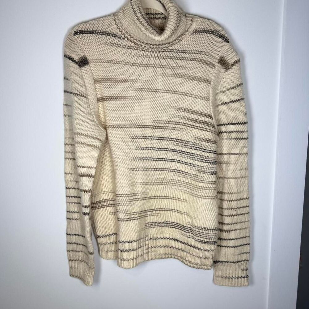 Banana Republic Heritage Cream Striped Turtleneck Sweater Wool Blend M